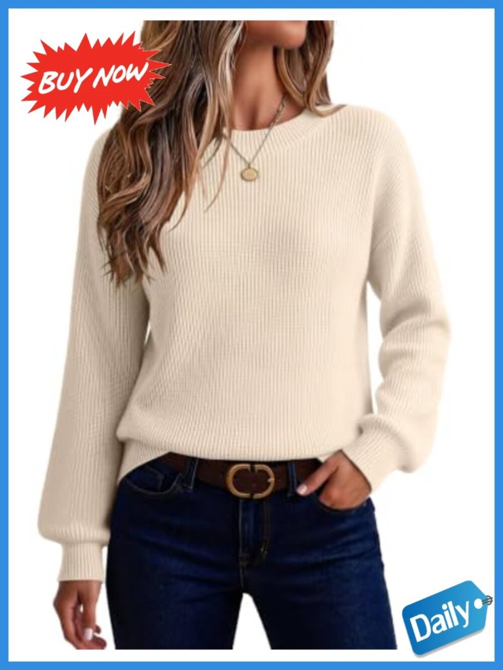 Zeagoo Chunky Knit Pullover Sweater Loose Fit Crew Neck Long Sleeve